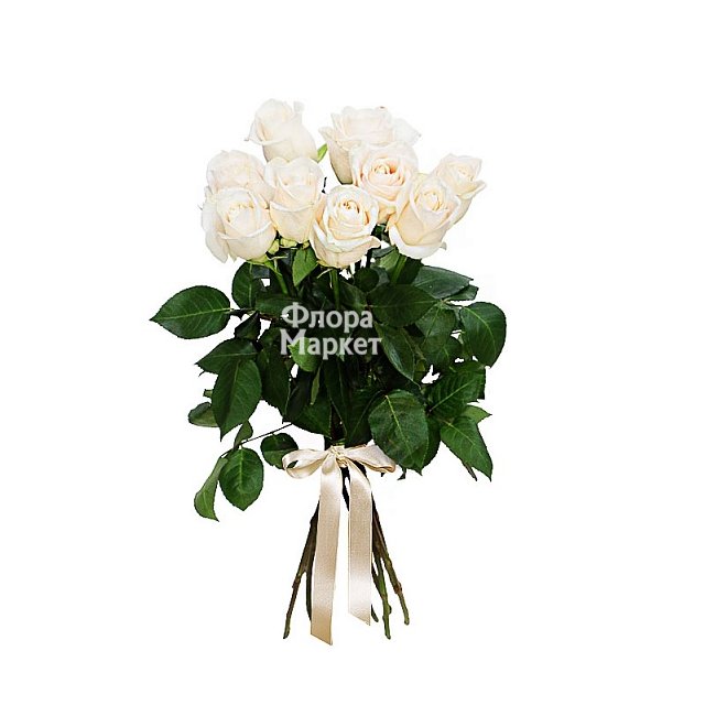 Букет из 9 белых роз с лентой в Петрозаводске от магазина цветов «Флора Маркет»