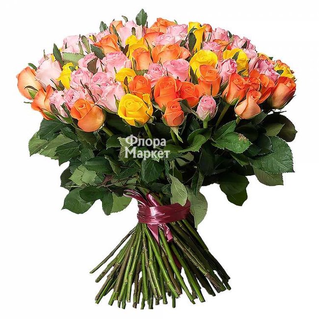 71 роза радужный микс в Петрозаводске от магазина цветов «Флора Маркет»