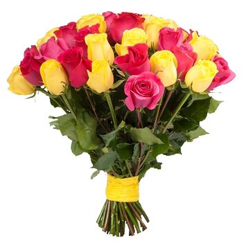 Букет желто-розовый, 25 роз
