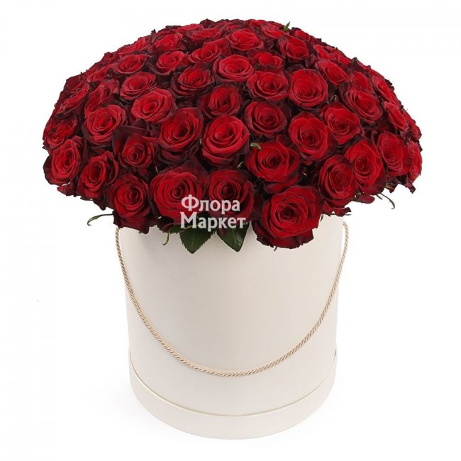 Сильные чувства 101роза в коробке в Петрозаводске от магазина цветов «Флора Маркет»