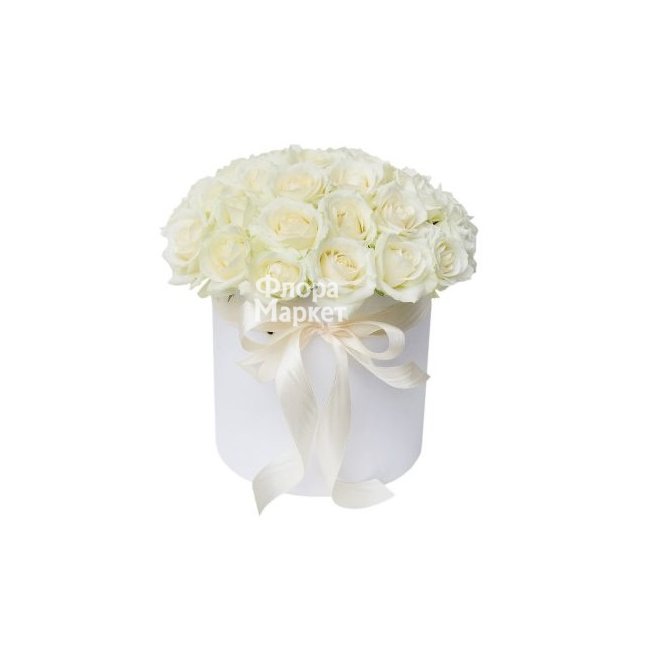 Букет 25 белых роз в коробке в Петрозаводске от магазина цветов «Флора Маркет»