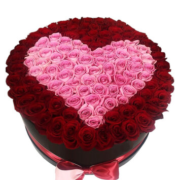 101 роза сердце в шляпной коробке