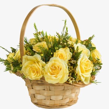 Солнечная поляна 15 роз в корзинке
