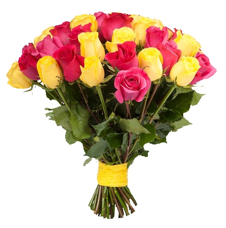 Букет желто-розовый, 25 роз от интернет-магазина «Флора Маркет» в Петрозаводске