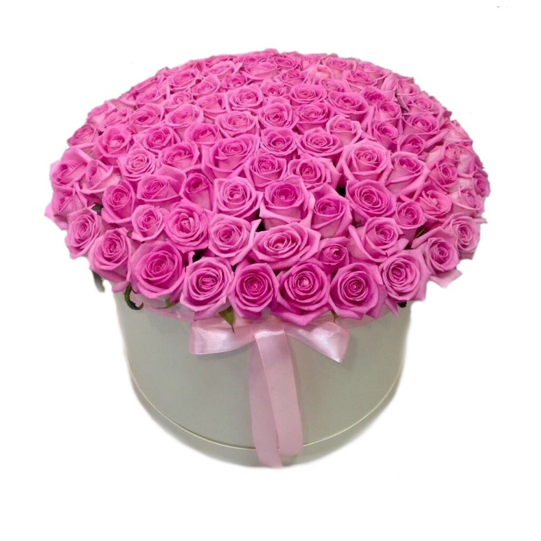 Розовый бум 101 роза в коробке от интернет-магазина «Флора Маркет» в Петрозаводске